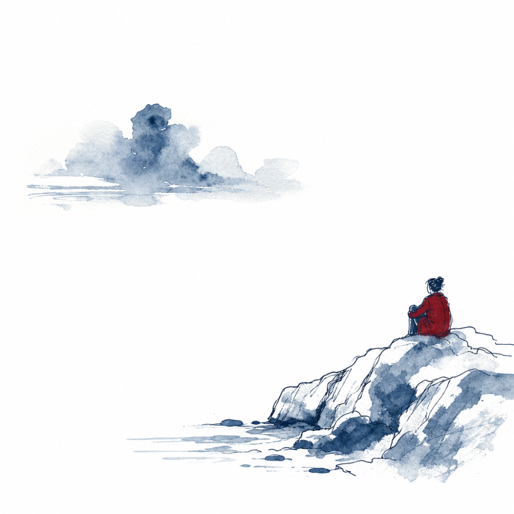Ein Kind von hinten am Meer